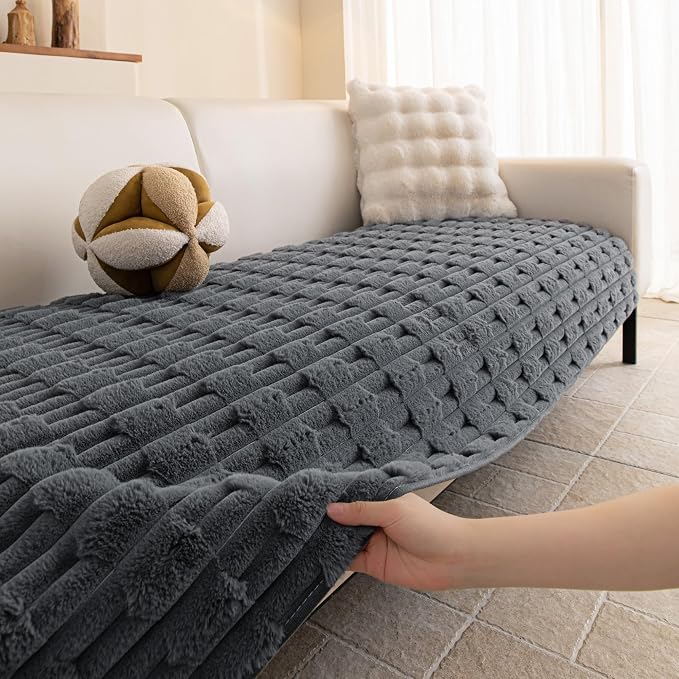 MYSKY HOME 100% Waterproof Couch Cover for Dog, Plush Pet Couch Covers for Sofa Washable, Couch Covers for 3 Cushion Sofa Pet Friendly, Non-Slip Sofa Cover Slipcover Protector, Dark Grey, 35"x71" - Image 6