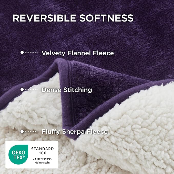Bedsure Waterproof Dog Blankets for Extra Large Dogs - XL Cat Blanket Washable for Couch Protection, Sherpa Fleece Puppy Blanket, Soft Plush Reversible Throw Furniture Protector, 50x60, Eggplant - Image 3