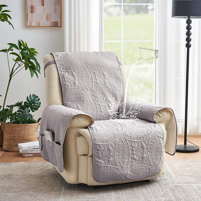 Purple Quilted Recliner Covers, Waterproof Recliner Chair Covers, Lazy Boy Chair Covers, Pet Friendly Recliner Slipcover for Dogs, Washable Sofa Couch Cover (Recliner 22", Cloud Purple) - Image 2