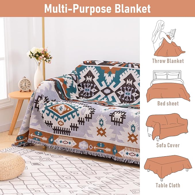 Homcosan Sofa Slipcovers Towel Reversible Geometrical Sectional Couch Cover Sofa Blanket for 3 Seat Boho Sofa Cover with Tassels Couch Protector for Pets, Kids - Image 3