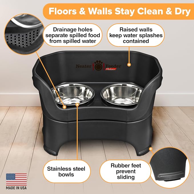 Neater Pet Brands Neater Feeder Deluxe Mess Proof Dog Bowls Elevated for Large Dogs Over 40 lbs, Made in USA, No Spill Raised Dog Food Bowl Stand Feeding Station, Food and Water Bowl Set, Black - Image 5