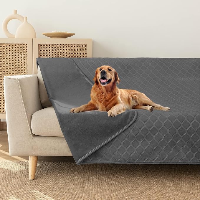 fuguitex Waterproof Dog Blanket Bed Cover Dog Crystal Velvet Moroccan Fuzzy Cozy Plush Pet Blanket Throw Blanket for Couch Sofa(82 * 82 inch, Dark Grey+Grey) - Image 6