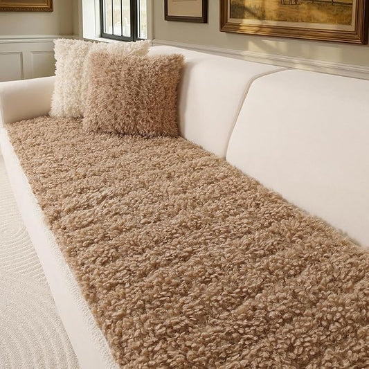 OHSIO Couch Cover for Pets, Washable Non-Slip Sofa Cover Pet Friendly, Soft Fuzzy Teddy Fleece Sofa Slipcover for 2 Cushion Sofa Furniture Protector (Light Brown, 27.6" x 59") by OHSIO