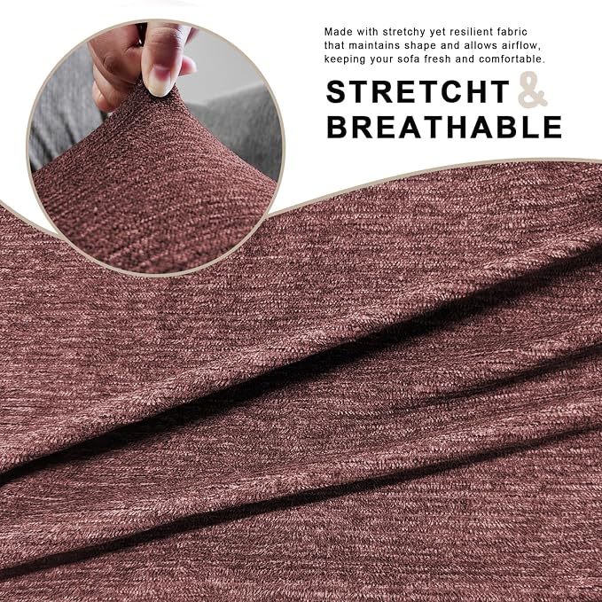 URBANLIFE 2-Piece Stretch Sofa Covers for 1 Cushion Couch, Chocolate | Super fitted spandex slipcovers for couches. Non-slip elastic bottom. Machine washable furniture protector for kids & pets. - Image 8