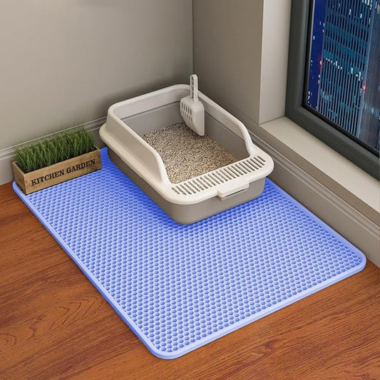 HCY&WLD Cat Litter Mat, Honeycomb Double Layer Cat Litter Trapping Mat, Waterproof Urine Proof Non-Slip, Scatter Control, Less Waste, Easier to Clean (Blue, 30" X 22") by HCY%26WLD