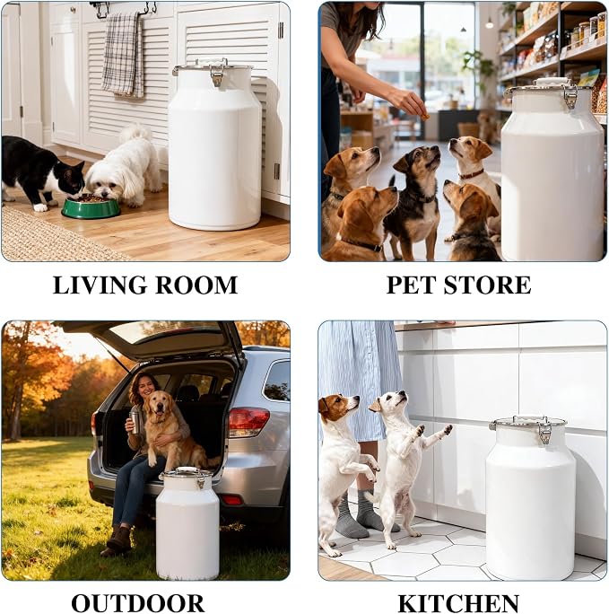 25 Lbs Stainless Steel Dog Food Storage Container with Scoop, Large Metal Dog Food Bin with Airtight Lid & Locking Clamp, Pet Treat Jars for Dogs & Cats, Keep Fresh, White - Image 6