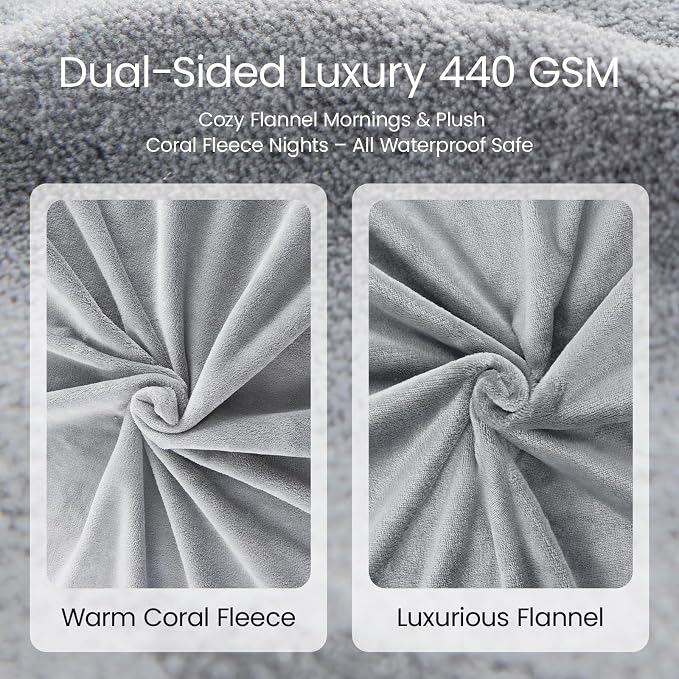 LOOBANI Waterproof Blanket for King Size Bed, Reversible Leakproof 85"x108" | Light Grey, Soft Flannel & Coral Fleece Bed Blanket, Water Resistant for Sofa Cover, Movie Nights, Camping, Pet-Friendly - Image 4