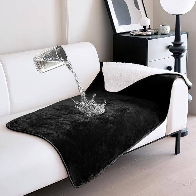 gogobunny Dog Blanket, Waterproof Reversible Sherpa Fleece Throw Blanket, Furniture Cover for Bed, Couch, Sofa Protection from Liquid Pee and Pet Fur of Puppy, Cat (Black, 30x70 inches) by gogobunny