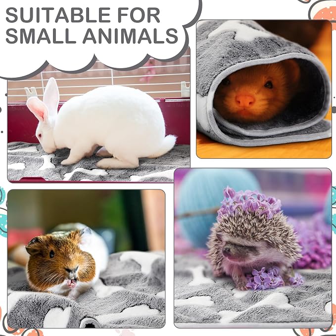 Reginary 4 Pcs Waterproof Guinea Pig Blankets Washable Small Animal Fleece Bedding Absorbent Guinea Pig Cage Liners Reusable Training Pee Pad Pet Sleep Mat for Hamster(Gray Bones,24 x 16 Inch) - Image 5