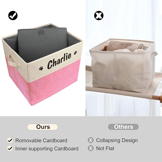 PET ARTIST Large Dog Toy Basket, Custom Toy Bin Box Personalized with Pet's Name, Collapsible Pet Storage Baksets With Handle for Toys,Blankets,Accessories- Pink - Image 5