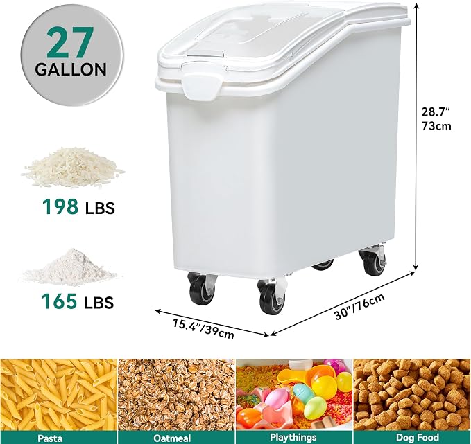 YITAHOME 27 Gallon Ingredient Bin, Commercial Food Container with 625 Cups, Large Flour Storage Container Bin with 360° Wheels, Scoop and Lid for Kitchen, White - Image 7