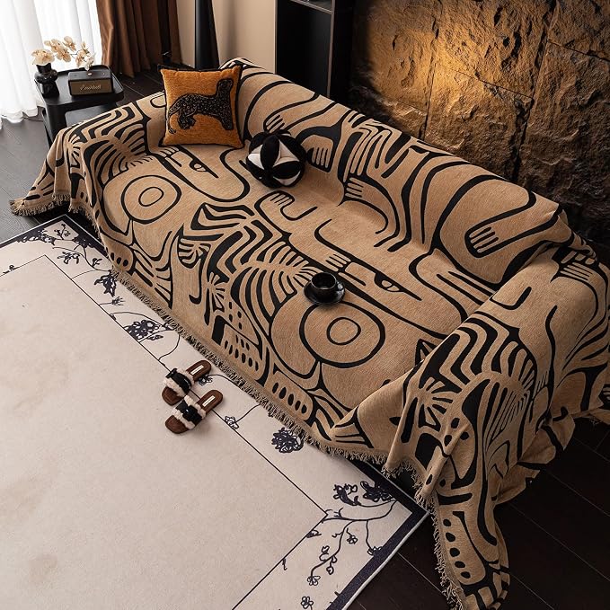 VClife Boho Sofa Cover Pet Sectional Couch Covers, Anti Slip Chenille Sofa Slipcover for 3 Seat, Unique Black Coffee Couch Sofa Covers for 3 Cushion Couch Washable Sofa Covers Throw, 71"X134" - Image 8