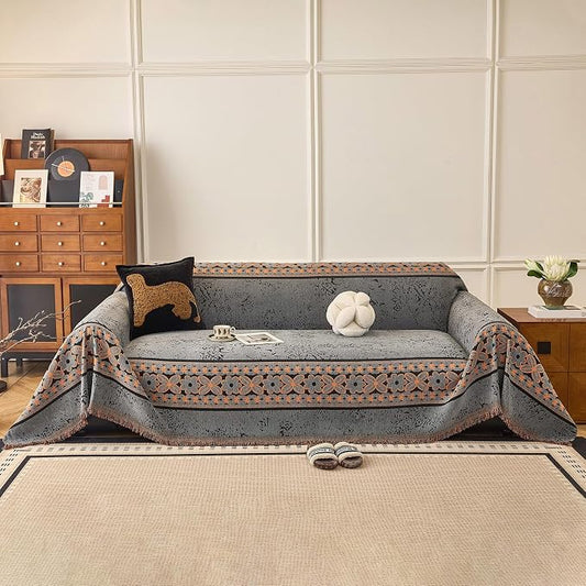 STACYPIK Vintage Floral Couch Cover for Pets, Countryside Aesthetic Gray Sofa Cover for 2 Cushion Couch, Chenille Pet Loveseat Protector for Sectional, Reversible Sectional Slipcover Blanket-71X118IN by STACYPIK