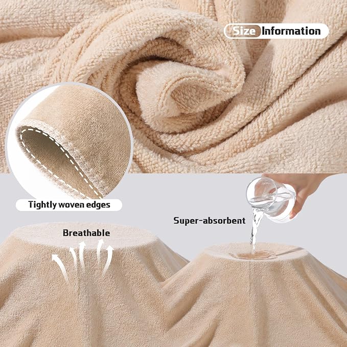Mixweer 4 Pcs Oversized Bath Towels, 40 x 80 Inch Giant Microfiber Jumbo Bath Sheets Soft Bathroom Microfiber Quick Dry Absorbent Shower Towels for Spa Camping Beach(Light Khaki) - Image 4