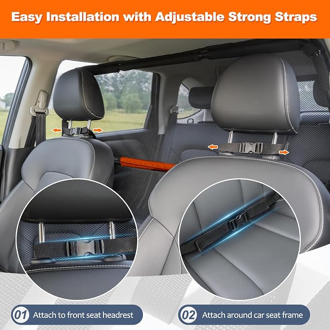 Dog Barrier for Car 50" Wide SUV Divider for Seats & Cargo Area | Durable Escape-proof See-Through Net Mesh Pet Car Barrier Foldable Gate Divider for Trucks, Large SUV & Mid-Sized Vehicles - Image 7