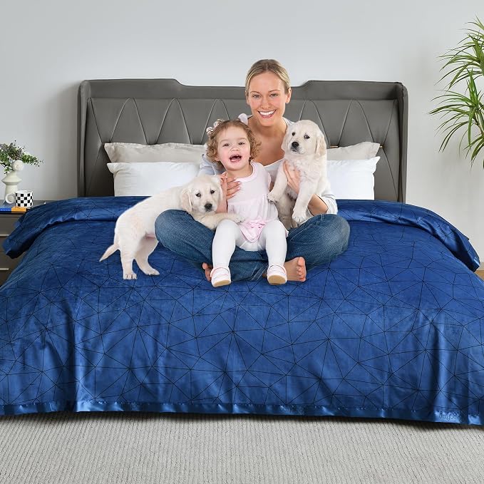 Softan Waterproof Blanket Cover 90"x90" for Baby, Adults, Dogs, Cats or Any Pets, 3 Layer Protector and 100% Leak Proof Blanket for Bed, Sofa and Other Furniture, Easy to Clean, Navy & Light Grey - Image 6