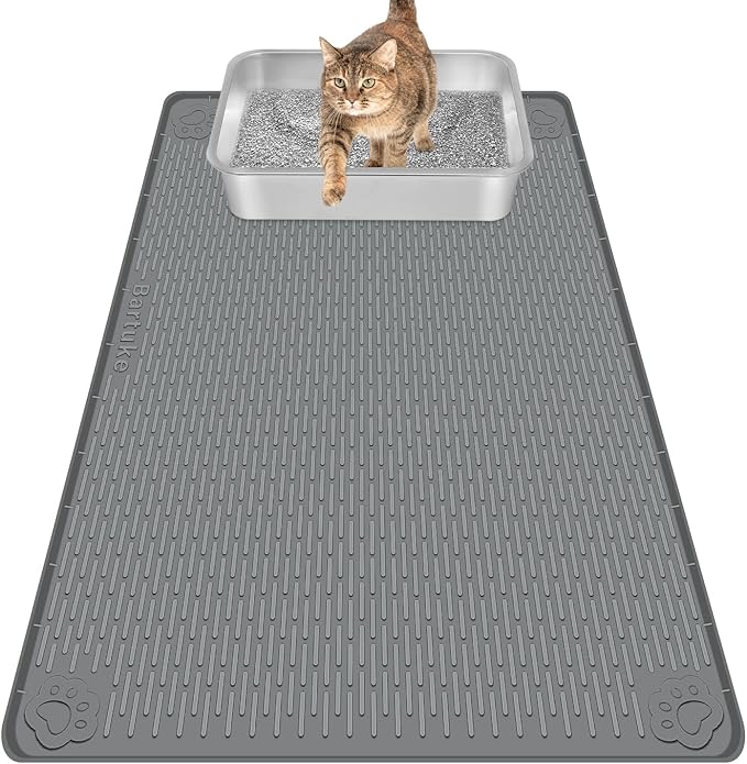 Silicone Cat Litter Mat for Litter Box 34”x22” Large Cat Mat, Dark Grey | Waterproof, Non-Slip, Leak-Proof Rug Mat with Lip, Easy to Clean, Extra Large Litter Catcher Mat for Floor by Bartuke