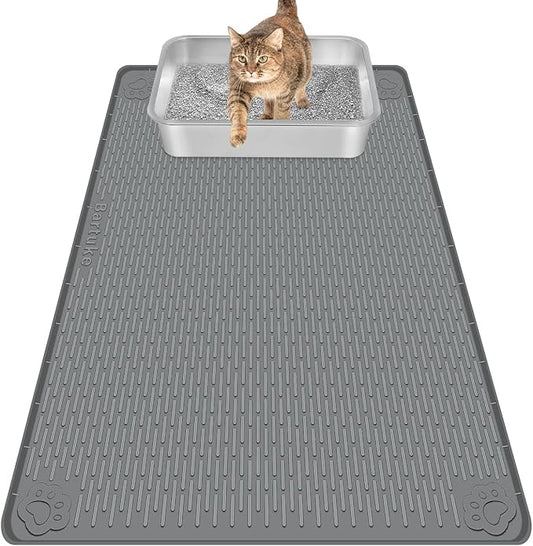 Silicone Cat Litter Mat for Litter Box 34”x22” Large Cat Mat, Dark Grey | Waterproof, Non-Slip, Leak-Proof Rug Mat with Lip, Easy to Clean, Extra Large Litter Catcher Mat for Floor by Bartuke