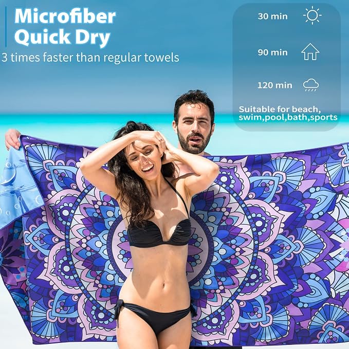TwoYek Microfiber Beach Towel Extra Large 71x32 inches Boho Mandala Print | Thin Lightweight, Sand Free Super Absorbent Quick Dry, Oversized for Travel Pool Swim Bath Camping Sports Girls Women Adults - Image 4