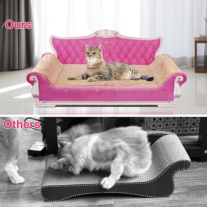COOZMENT Scratching Sofa, Couch Shaped Thick Scratching Cardboard, Lounge Bed for Indoor Rest&Play, Sofa Scratcher Pad (Pink, 27.6" L X 12.4" W X 11.8" H) - Image 4