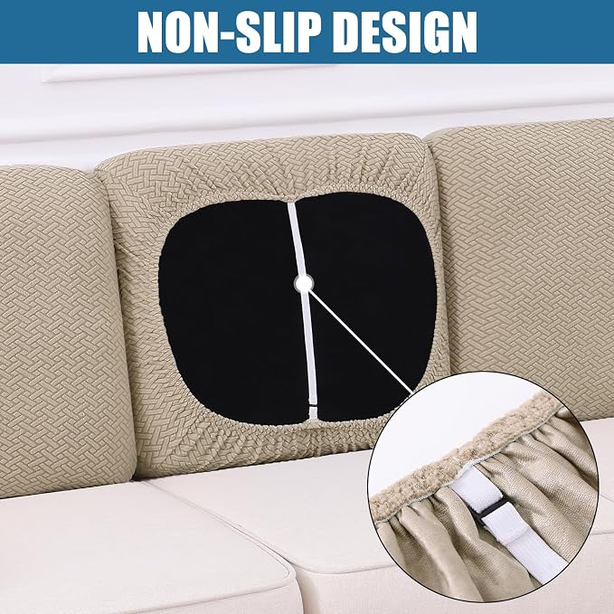 Smiry Waterproof Couch Cushion Covers, Non Slip Seat Cushion Covers | Stretch Jacquard Chaise Lounge Sofa Slipcover, Washable Elastic Furniture Protector for Pets, Back Cover L, Camel - Image 3