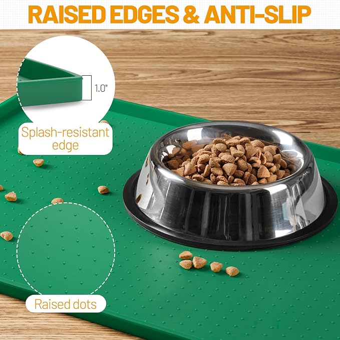 Hubulk Dog Feeding Mat,100% Waterproof Food Grade Silicone Pet Food and Water Bowl Placemat,Dishwasher, High Raised Edge to Prevent Spills,Nonslip Tray to Stop Messes on Floor（28"x18"x0.8",Hunter ） - Image 3