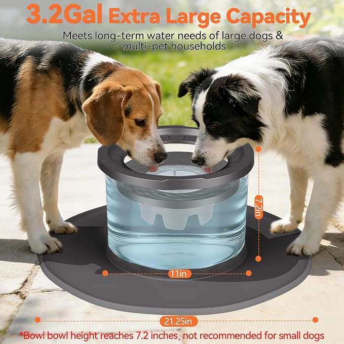 Decflow 12L No Spill Dog Water Bowl for Large Dogs, Stainless Steel Spill Proof Bowls with Suction Cup Anti-Skid Mat, Slow Drinking Feeder for Messy Drinkers, Heavy Duty Pet Bowls for Indoor/Outdoor - Image 2