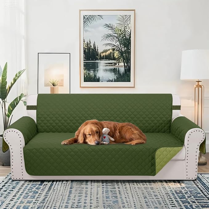 Reversible 4 Seater Sofa Cover 91" Large, Sofa, Huntergreen | Couch Cover Furniture Protector with Foam Sticks Elastic Straps Furniture Protector for Pets Children Dog Cat - Image 2