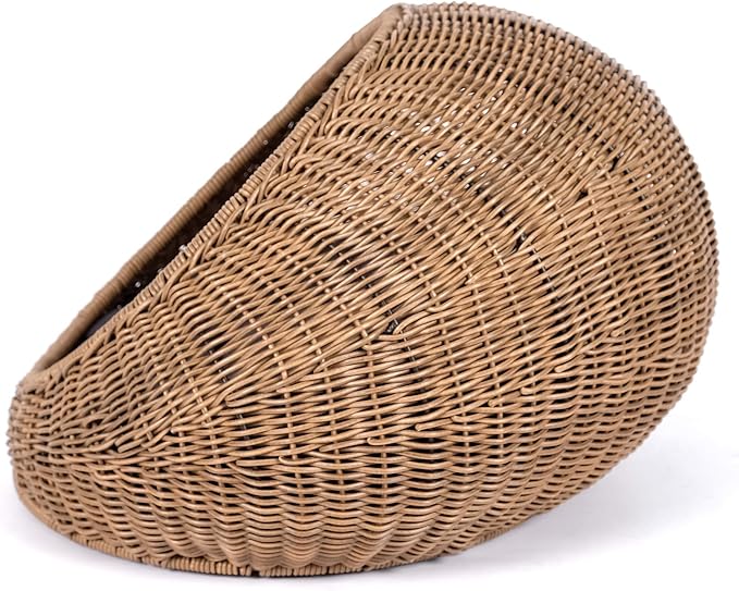D+GARDEN Wicker Cat Bed Dome for Medium Indoor Cats - a Covered Cat Hideaway Hut of Faux Rattan Houses Pets in Dome Basket, Washable - Image 5