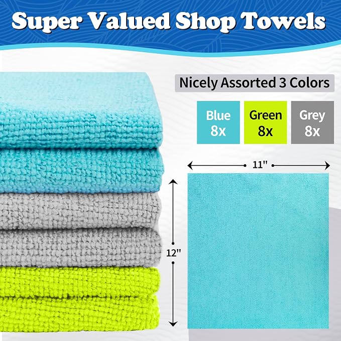 FIXSMITH Microfiber Cleaning Cloth, Shop Towels Bulk, 24 Pack Microfiber Towels for Cars, All-Purpose Absorbent Cleaning Rags, Dust Cloth for Automotive, Mechanic, Garage, Bar, 12 x 11 inch - Image 2