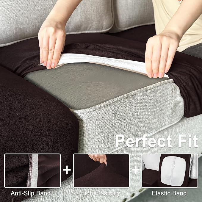 ANARACHON Leather Look Couch Cushion Covers Sofa Seat Slipcovers Sets Couches Furniture Protector for Sectional Armchair Loveseat Pets Kids Stretch Spandex Fabric (2 Cushion Loveseat, Chocolate) - Image 4
