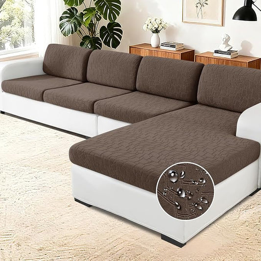 MAXIJIN Waterproof Sectional Couch Cover 3 Pieces Stretch Couch Cushion Covers for Sectional Sofa L Shape Seat Slipcovers with Elastic Bottom for Dogs Pets (2 Seater + 1 Chaise, Coffee) by MAXIJIN