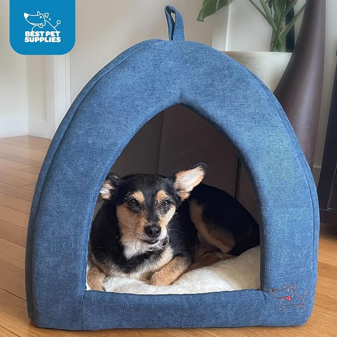 Best Pet Supplies Cat Bed for Indoor Cat, Domed Tent House with Removable Pillow, Covered Cat Cave for Small Dog, Puppies and All Breeds of Cats - Navy, 16 x 16 x H:14" - Image 5