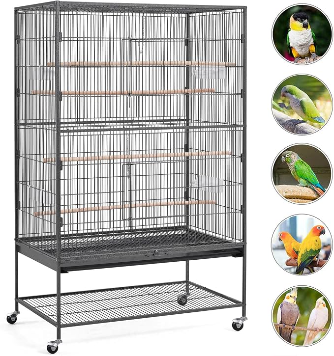 Yaheetech 60.5inch Extra Large Bird Cage Metal Parrot Cage Flight Cage for Cockatiels African Grey Quaker Green Cheek Sun Conure Medium Birds Parrots - Image 6