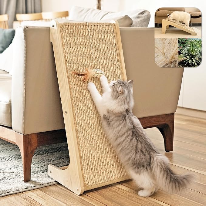 PETKARAY Cat Scratcher, Cat Sisal Scratching Ramp, L Shape Cat Scratch Pad for Indoor Cats, Wall Furniture Protector with Catnip Large by PETKARAY