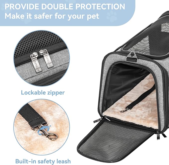 Petsfit 19"X12" X12" Expandable Pet Carrier, Square Expansion Reduces Pet Anxiety, Escape-Proof Self-Locking Zippers, 3 Easy-Access Entrances, for Cats & Small Dogs up to 18 lbs