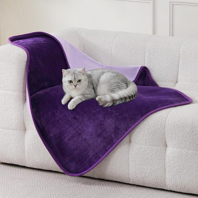 Waterproof Blanket 30"x40" for Dogs Cats, Reversible Waterproof Bed Cover for Pets, Soft Leakproof Blanket for Bed Couch Sofa Furniture Protector, Dark Purple/Light Purple - Image 3
