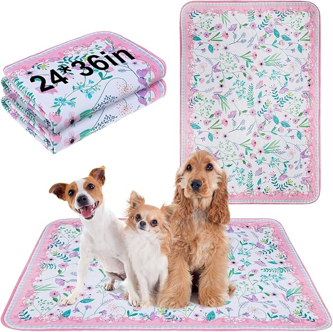BEAUTYZOO Reusable Puppy Pads,Washable Pee Pads for Dogs,Non Slip Wee Wee Pad for Potty Training,Thick Heavy Absorbent Underpads for Playpen,Bed,Sofa,Crate,Whelping,Travel & Outdoor Spring, 24" x 36" by BEAUTYZOO