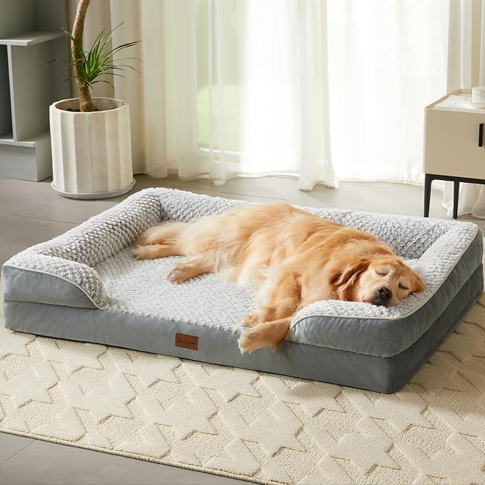 LEXTRO Washable Orthopedic Dog Bed for Extra Large Dogs, Egg Crate Foam Bed | 61x43 Inch Shared Sleeping Dog Bed for Indoor Equipped with Removable Waterproof Pillow Cover and Anti-Slip Bottom by LEXTRO