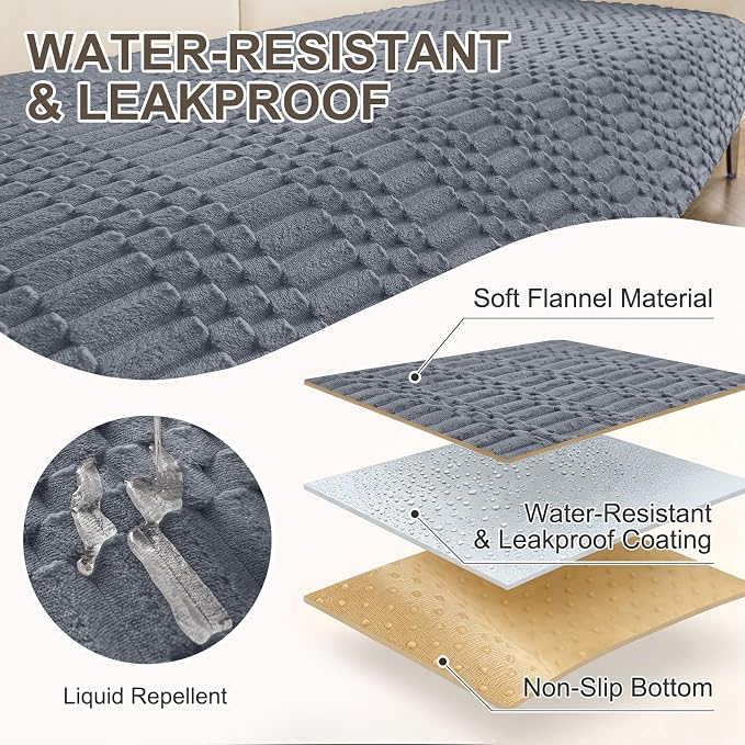 Smiry Waterproof Couch Covers for Dogs Washable, Non Slip Pet Sofa Cover | Plush Scratch Resistant Flannel Furniture Protector for Dogs, Grey, 27.6" x 27.6", 2 Pack - Image 3