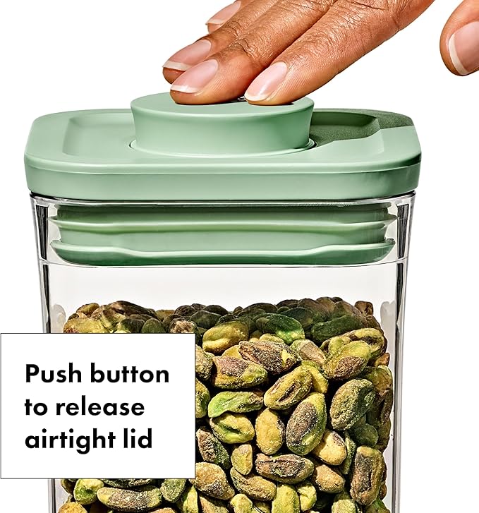 OXO Good Grips Airtight POP Container | Pistachio | Push Button Seal | For Sugar & Flour | 3 Containers with Mini Scoops, Pack of 2 - Image 3