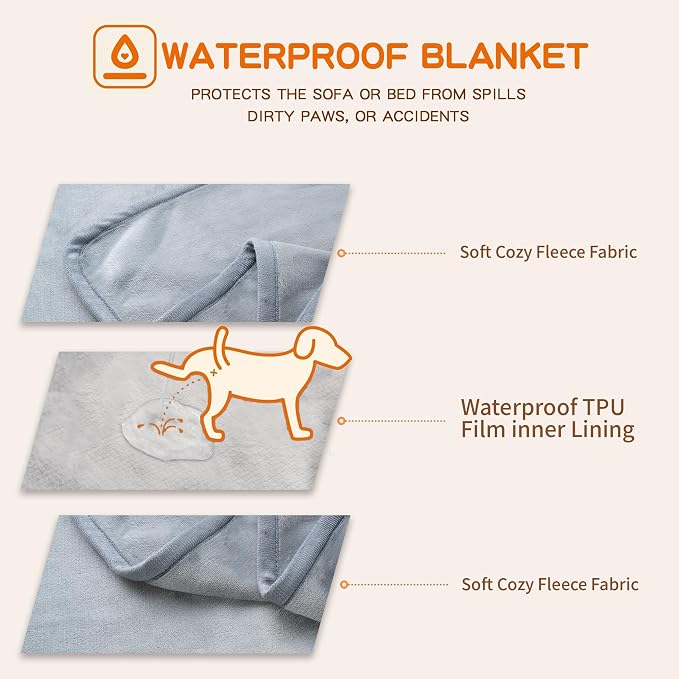 Waterproof Pet Blanket for Small Dogs and Cats | Reversible Flannel Fleece Throw Blanket for Sofa Couch Puppy Leakproof, Washable Furniture Protector 30"x40",Light Grey - Image 4