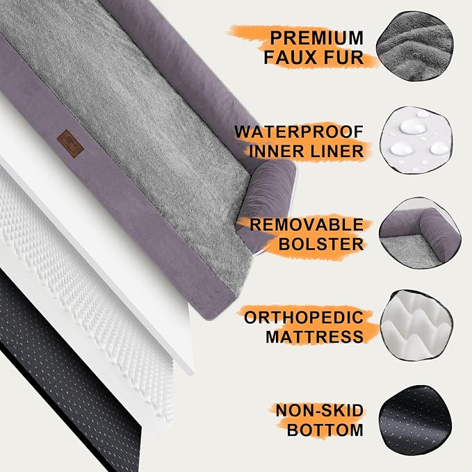 MEKIY Orthopedic Waterproof Dog Bed with Bolster for Extra Large Size Dogs | Pillow Support for Neck Relief, Egg Crate Foam, Waterproof Liner, Anti-Slip Bottom, Removable Bolster Cover, 48 x 33 Inch - Image 5