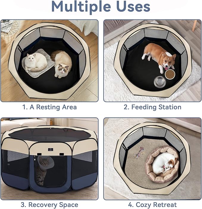 Portable Indoor Dog Playpen for Small Dogs & Puppies by A 4 Pet – 29.92" Pop-Up Soft Puppy Playpens with Bowl, Waterproof Floor, Calm Safe Space for Home, Travel & Daily Use