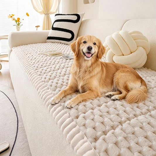 OTOB Dog Couch Cover Protector Washable, Non Slip Pet Sofa Furniture Covers | Cream, 27.6" x 82.7", Fuzzy Soft Plush, Pet Friendly, All Seasons, Breathable, Modern, Thick Wear-Resistant by OTOB