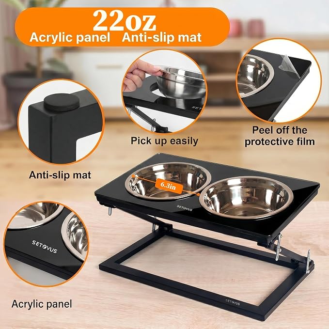 Elevated Dog Bowl, Adjustable Height and Tilt Angle Dog Bowl Stand | Precisely Adjust Height And Tilt Angle, Easy To Clean, Equipped With 2 Stainless Steel Food Bowls, Sturdy And Durable. - Image 2