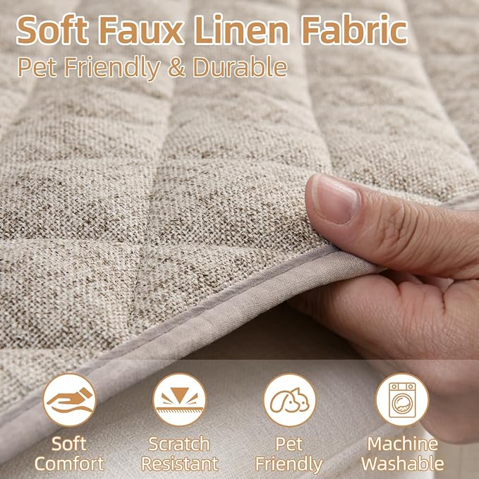Dog Couch Cover for Sofa 100% Waterproof Faux Linen Sofa Covers for 3 Cushion Couch Washable Pet Friendly Sofa Slipcovers Non Slip Quilted Furniture Seat Protector (27.6x71 in, Linen) - Image 3