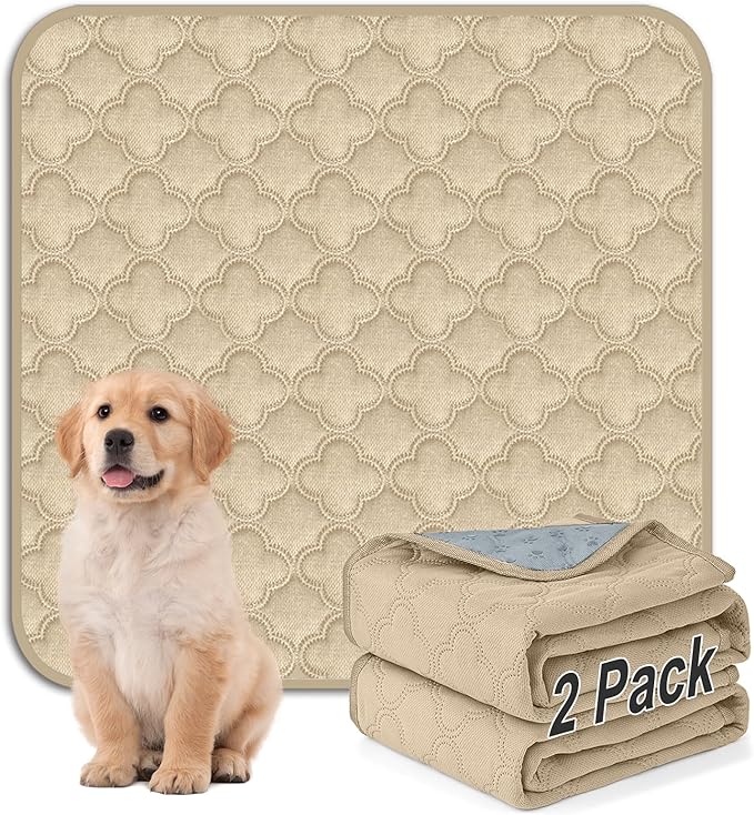 FunFurry Washable Pee Pads for Dogs - 2 Pack Reusable Waterproof Puppy Training Pads, Super Absorbent with Dog Paw Shape Non-Slip Backing (Cream, 36" X 36" - 2 Pack) by FUNUPFURRYLIFE