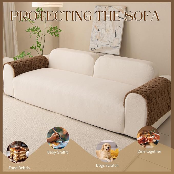 Waterproof Dog Bed Cover Non Slip Couch Cover for Dogs Washable Soft Faux Fur Sofa Cover Couch Covers for 3 Cushion Couch Sofa Pet Friendly (Brown, 22.5x22.5（2pc）) - Image 2
