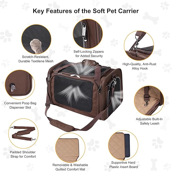 EliteField Deluxe Soft-Sided Pet Carrier (3 Year Warranty, Airline Approved), Travel Bag for Dogs, Cats & Small Pets, with Expandable Mat